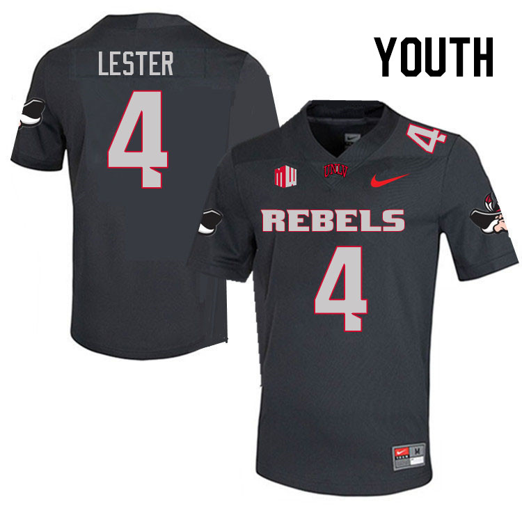 Youth #4 Donavyn Lester UNLV Rebels College Football Jerseys Stitched Sale-Charcoal